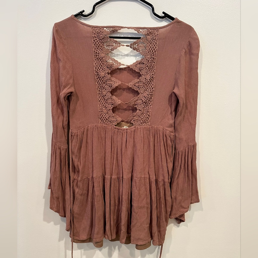 Double Zero Pink Bell Sleeve Blouse/Dress with Tie Front